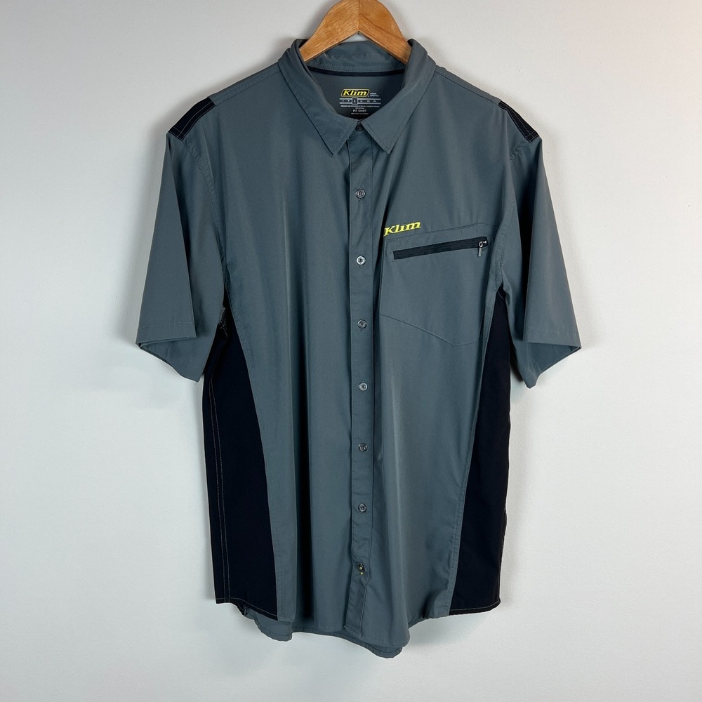 KLIM Pit Shirt Men Large Gray Short Sleeve Button Down Crew Performance Mechanic